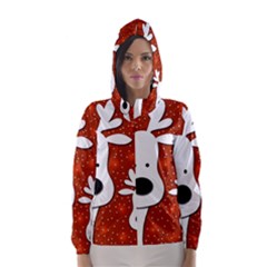 Christmas Reindeer - Red 2 Hooded Wind Breaker (women) by Valentinaart