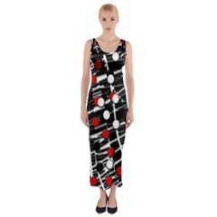 Red And White Dots Fitted Maxi Dress