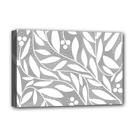 Gray And White Floral Pattern Deluxe Canvas 18  X 12   by Valentinaart