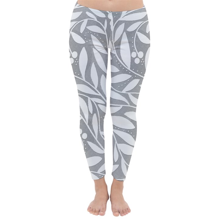 Gray and white floral pattern Winter Leggings 