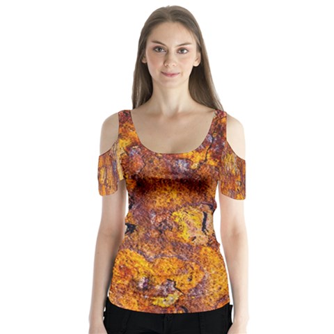 Rusted Metal Surface Butterfly Sleeve Cutout Tee  by igorsin