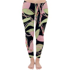 Pink And Ocher Ivy Winter Leggings  by Valentinaart