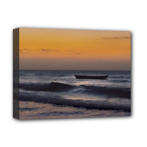 Small Boat At Sea Jericoacoara Brazil Deluxe Canvas 16  X 12   by dflcprints