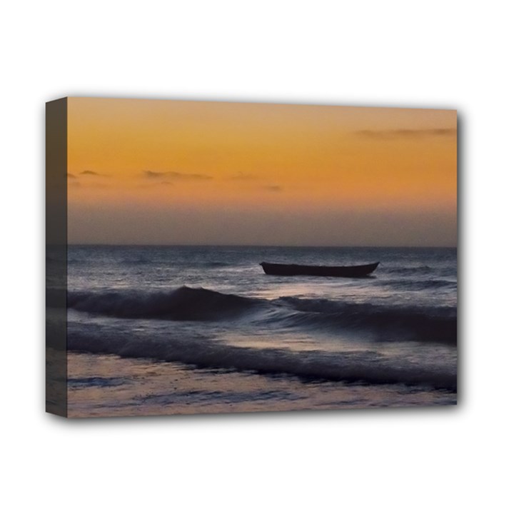 Small Boat At Sea Jericoacoara Brazil Deluxe Canvas 16  x 12  