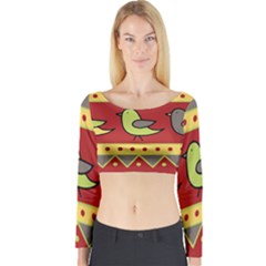 Brown Bird Pattern Long Sleeve Crop Top by Valentinaart