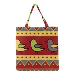 Brown Bird Pattern Grocery Tote Bag by Valentinaart