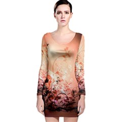 Wonderful Flowers In Soft Colors With Bubbles Long Sleeve Bodycon Dress by FantasyWorld7