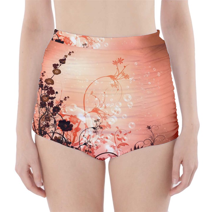 Wonderful Flowers In Soft Colors With Bubbles High-Waisted Bikini Bottoms