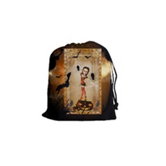 Halloween, Cute Girl With Pumpkin And Spiders Drawstring Pouches (small) 