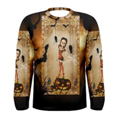 Halloween, Cute Girl With Pumpkin And Spiders Men s Long Sleeve Tee by FantasyWorld7