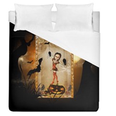 Halloween, Cute Girl With Pumpkin And Spiders Duvet Cover Single Side (queen Size) by FantasyWorld7