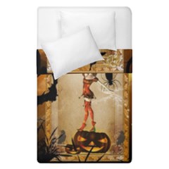 Halloween, Cute Girl With Pumpkin And Spiders Duvet Cover (single Size)