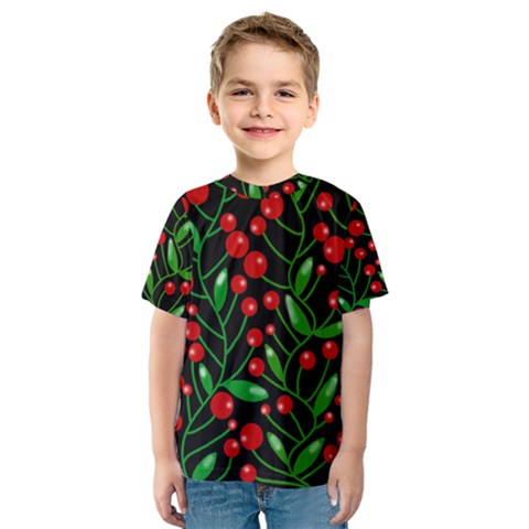 Red Christmas Berries Kids  Sport Mesh Tee by Valentinaart