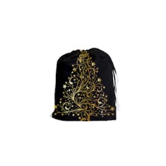 Decorative Starry Christmas Tree Black Gold Elegant Stylish Chic Golden Stars Drawstring Pouches (xs)  by yoursparklingshop