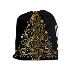 Decorative Starry Christmas Tree Black Gold Elegant Stylish Chic Golden Stars Drawstring Pouches (extra Large) by yoursparklingshop