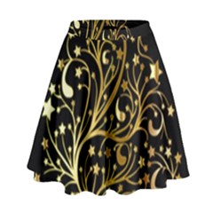 Decorative Starry Christmas Tree Black Gold Elegant Stylish Chic Golden Stars High Waist Skirt by yoursparklingshop