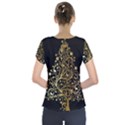 Decorative Starry Christmas Tree Black Gold Elegant Stylish Chic Golden Stars Short Sleeve Front Detail Top View2