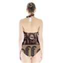 Funny Coffee Beans Brown Typography Halter Swimsuit View2