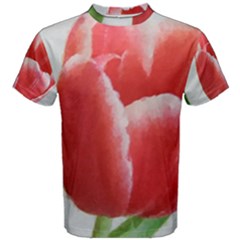 Red Tulip Watercolor Painting Men s Cotton Tee by picsaspassion