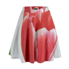 Red Tulip Watercolor Painting High Waist Skirt by picsaspassion