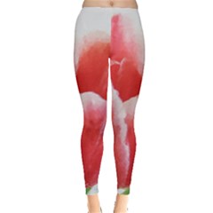 Tulip Red Watercolor Painting Leggings  by picsaspassion