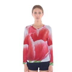 Tulip Red Watercolor Painting Women s Long Sleeve Tee