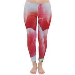 Tulip Red Watercolor Painting Winter Leggings  by picsaspassion