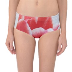 Tulip Red Watercolor Painting Mid-waist Bikini Bottoms by picsaspassion