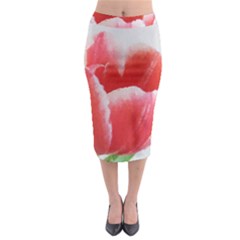 Tulip Red Watercolor Painting Midi Pencil Skirt by picsaspassion