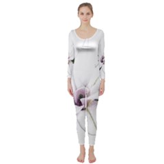 White Magnolia Pencil Drawing Art Long Sleeve Catsuit by picsaspassion