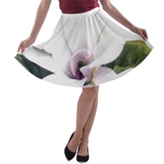 White Magnolia Pencil Drawing Art A-line Skater Skirt by picsaspassion