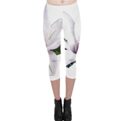 Magnolia Wit Aquarel Painting Art Capri Leggings  by picsaspassion