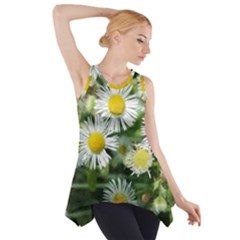 White Summer Flowers Watercolor Painting Art Side Drop Tank Tunic