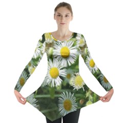 White Summer Flowers Watercolor Painting Art Long Sleeve Tunic 