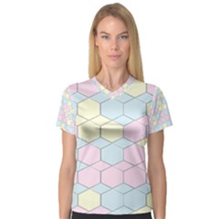 Colorful Honeycomb - Diamond Pattern Women s V-neck Sport Mesh Tee