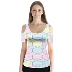 Colorful Honeycomb - Diamond Pattern Butterfly Sleeve Cutout Tee 