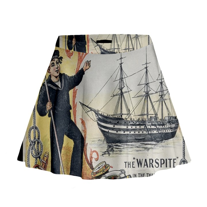 Vintage Advertisement British Navy Marine Typography Mini Flare Skirt