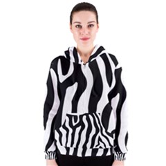 Zebra Horse Skin Pattern Black And White Women s Zipper Hoodie