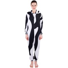 Zebra Horse Skin Pattern Black And White Hooded Jumpsuit (ladies) 