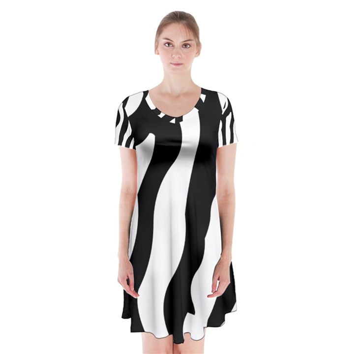 Zebra horse skin pattern black and white Short Sleeve V-neck Flare Dress