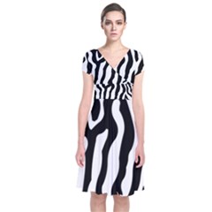 Zebra Horse Skin Pattern Black And White Short Sleeve Front Wrap Dress