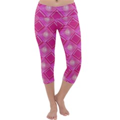 Pink Sweet Number 16 Diamonds Geometric Pattern Capri Yoga Leggings