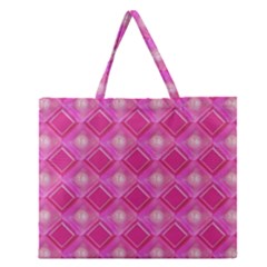 Pink Sweet Number 16 Diamonds Geometric Pattern Zipper Large Tote Bag by yoursparklingshop