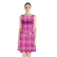 Pink Sweet Number 16 Diamonds Geometric Pattern Sleeveless Chiffon Waist Tie Dress by yoursparklingshop