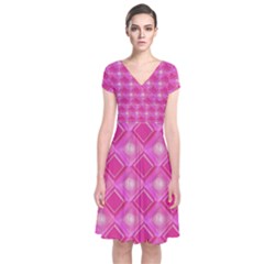 Pink Sweet Number 16 Diamonds Geometric Pattern Short Sleeve Front Wrap Dress by yoursparklingshop