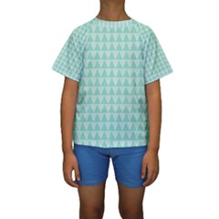 Mint Color Triangle Pattern Kids  Short Sleeve Swimwear