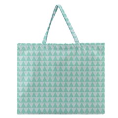 Mint Color Triangle Pattern Zipper Large Tote Bag