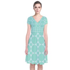 Mint Color Star - Triangle Pattern Short Sleeve Front Wrap Dress