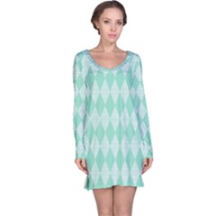 Mint Color Diamond Shape Pattern Long Sleeve Nightdress