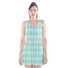 Mint Color Diamond Shape Pattern Scoop Neck Skater Dress by picsaspassion